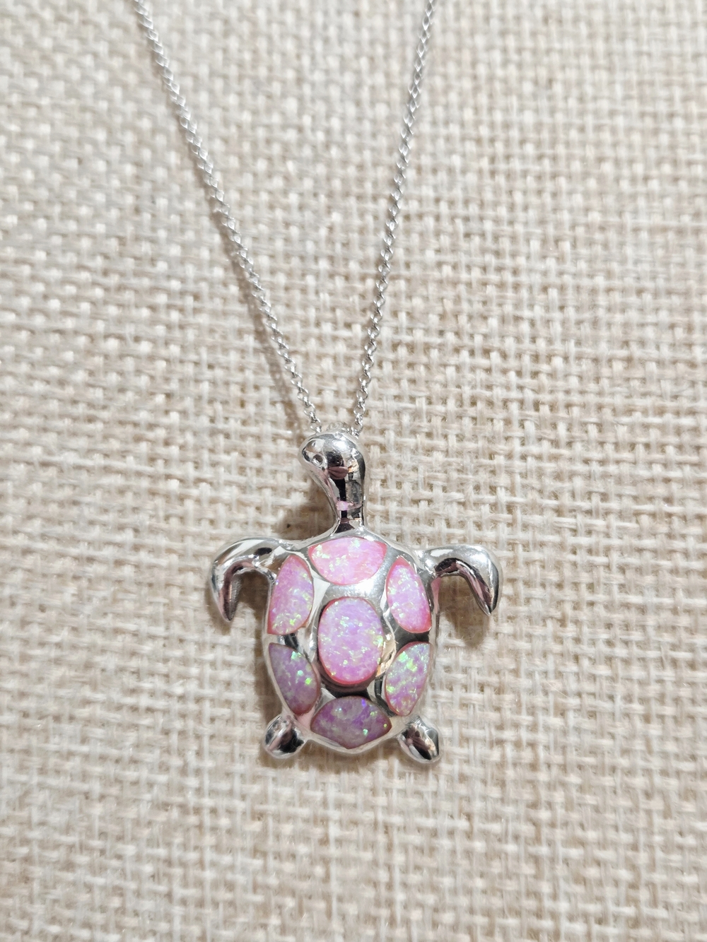Sterling Silver Pink Opal Turtle Pendant Necklace - Picture 4 of 4